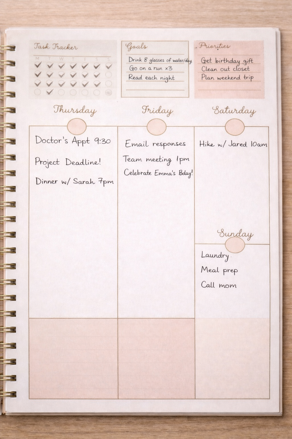 Dusty Rose Vertical Two Page Weekly Planner Insert printable