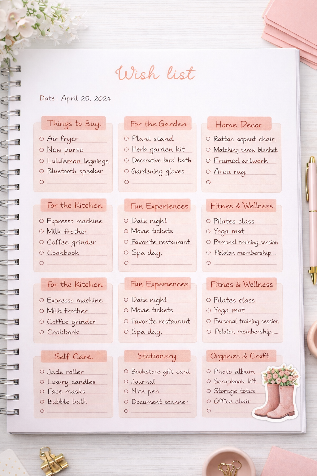 Wish List Printable Planner Insert