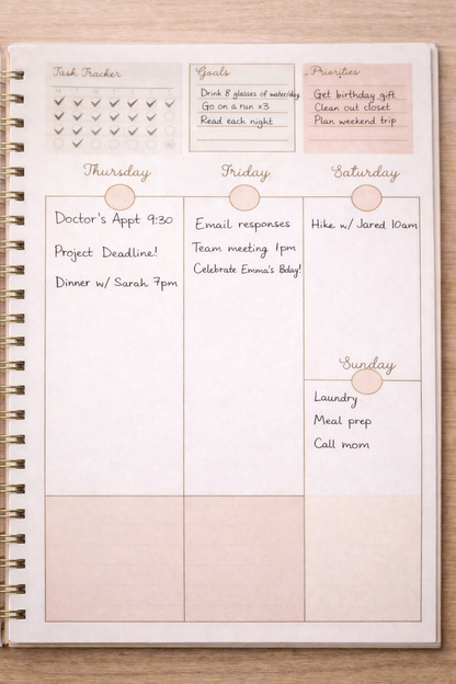 Dusty Rose Vertical Two Page Weekly Planner Insert printable
