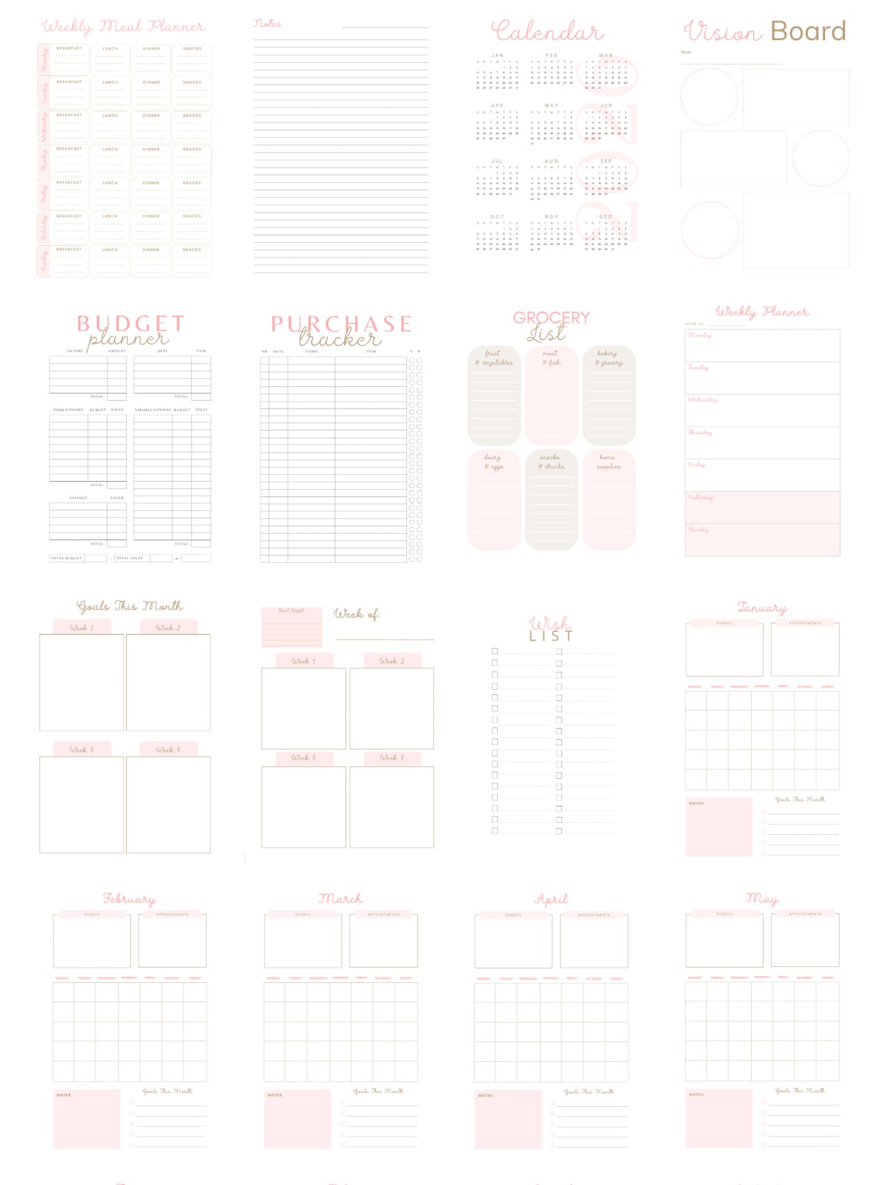 Dusty Rose Printable Planner Kit
